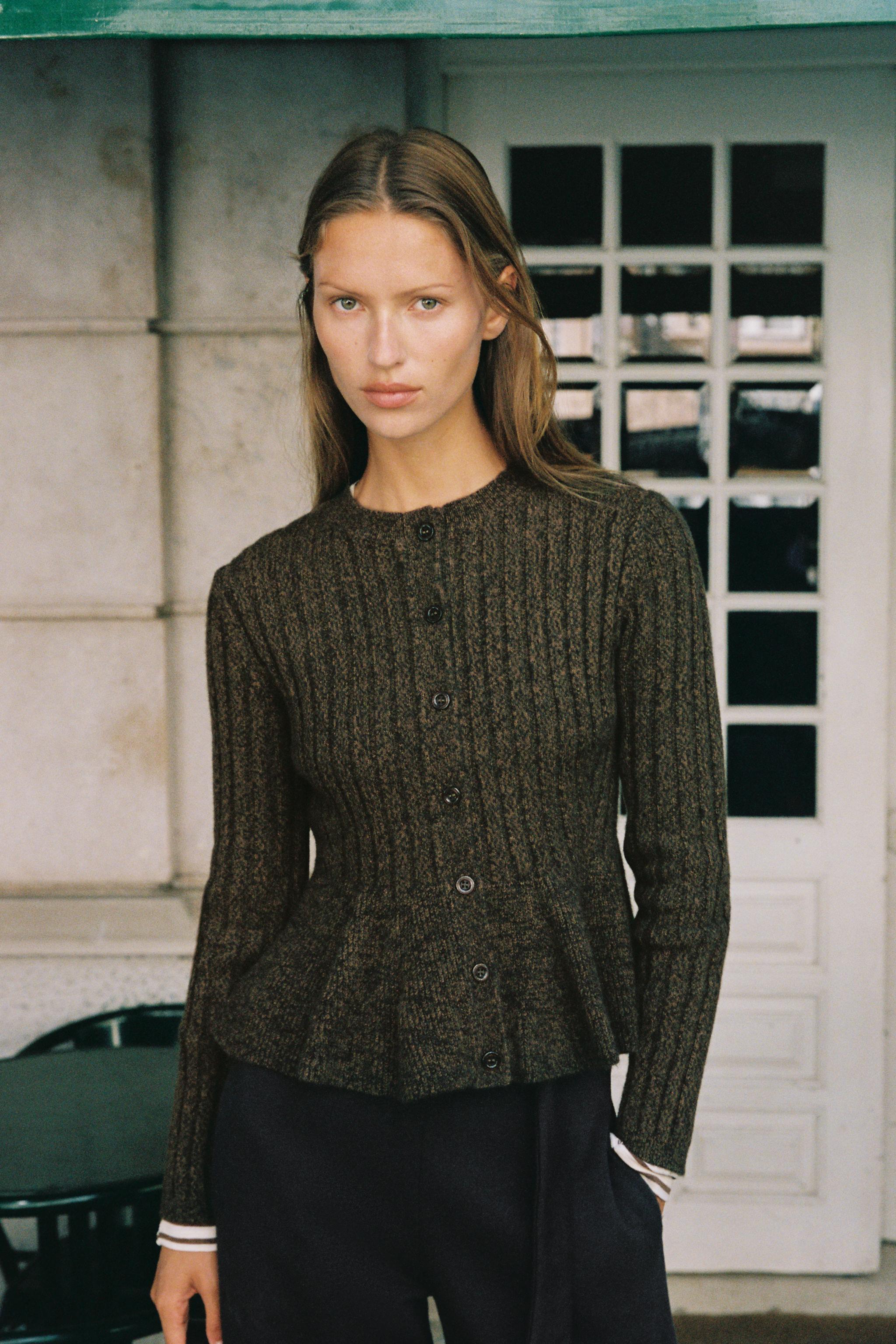 PEPLUM RIBBED CARDIGAN